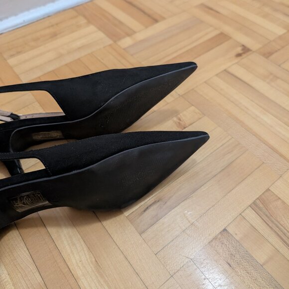 SLINGBACK BLACK ELEGANT SHOES KITTEN HEELS - Picture 6 of 6